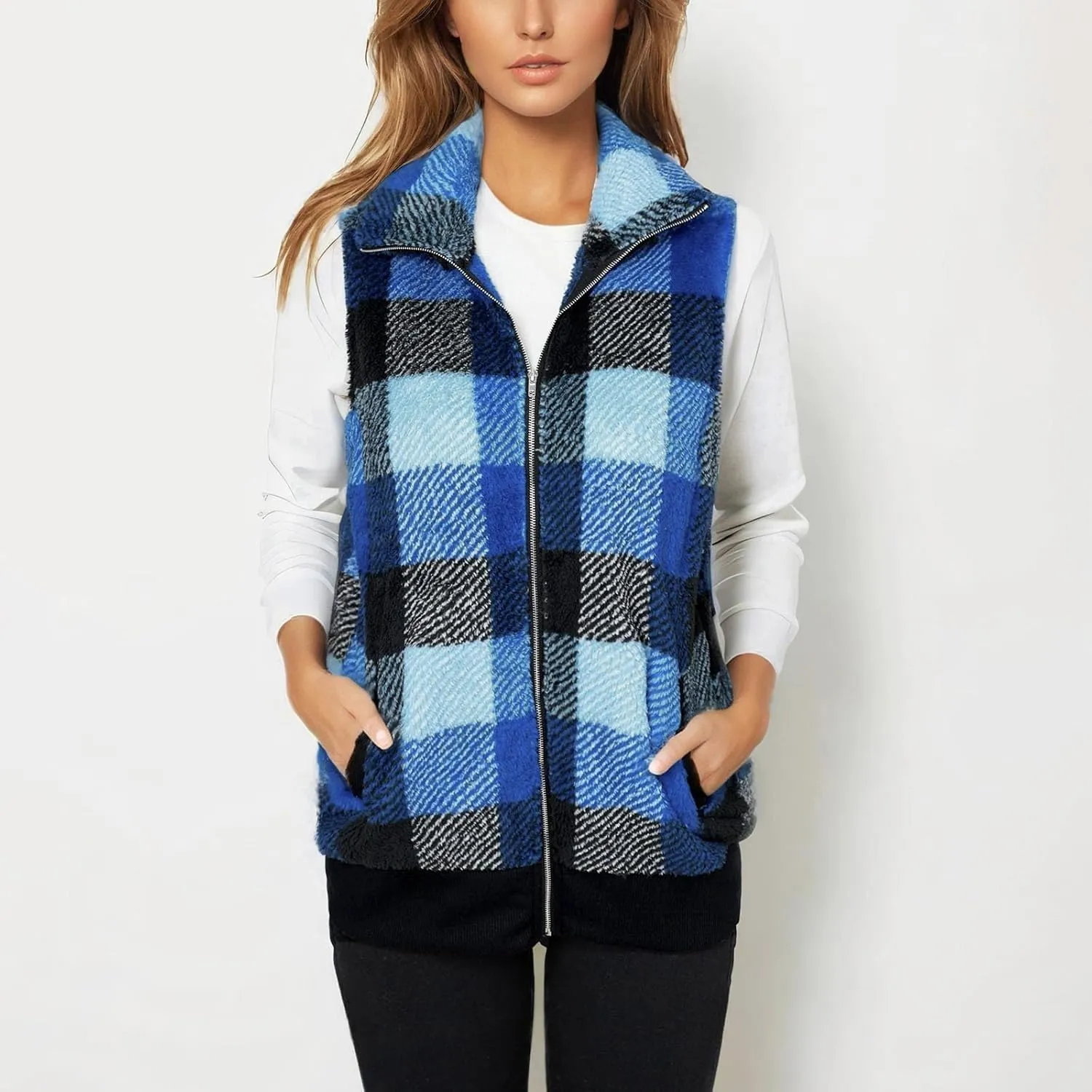 Plaid Jacket for Women Fleece Casual Cardigan Fall Plush Vest Thermal Vests Thick Winter Coats Outwear 2025 Shackets
