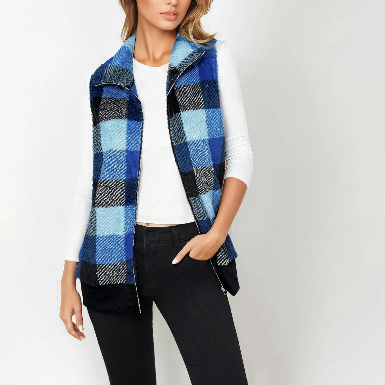 Plaid Jacket for Women Fleece Casual Cardigan Fall Plush Vest Thermal Vests Thick Winter Coats Outwear 2025 Shackets