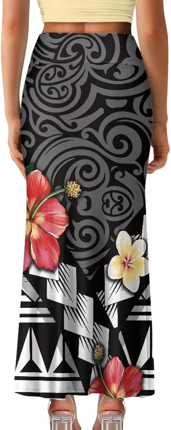 Polynesian Tapa Puletasi Samoan Long Maxi Skirts for Women Vintage High Waisted A-Link Long Maxi Skirt
