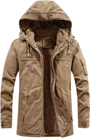 Pulcykp Men's Winter Warm Military Jackets Thicken Fleece Cotton-Padded Warm Wool Parkas Coat