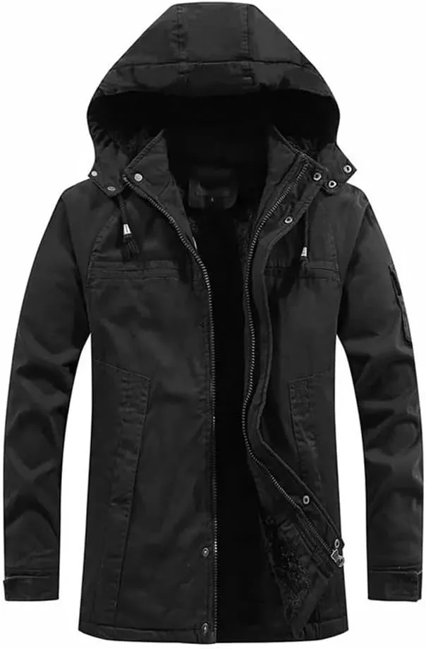 Pulcykp Men's Winter Warm Military Jackets Thicken Fleece Cotton-Padded Warm Wool Parkas Coat