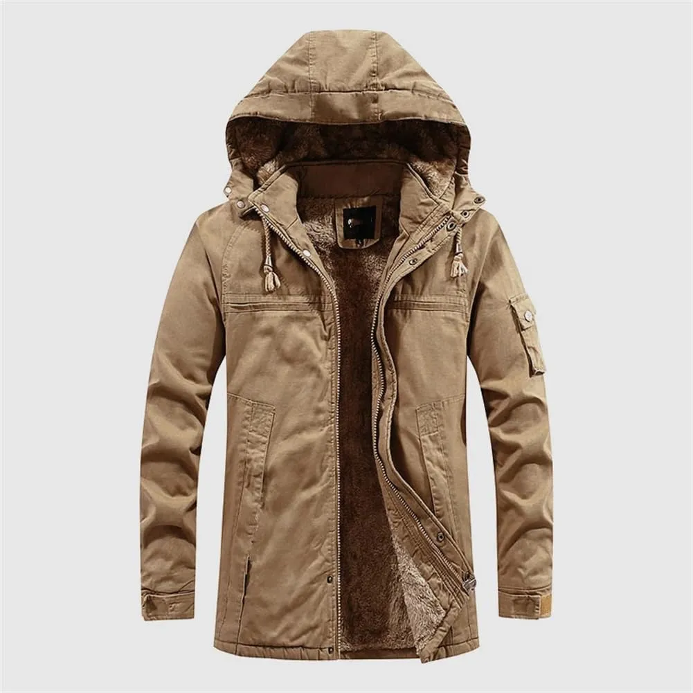 Pulcykp Men's Winter Warm Military Jackets Thicken Fleece Cotton-Padded Warm Wool Parkas Coat