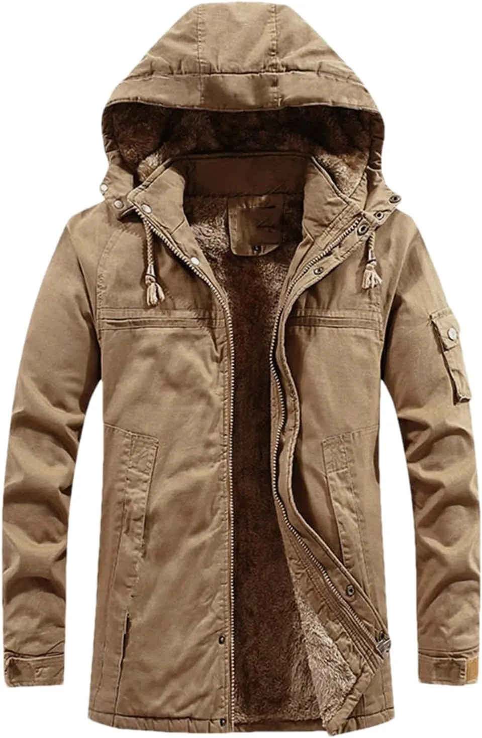 Pulcykp Men's Winter Warm Military Jackets Thicken Fleece Cotton-Padded Warm Wool Parkas Coat
