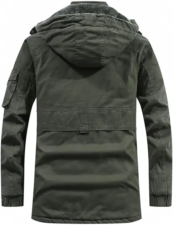 Pulcykp Men's Winter Warm Military Jackets Thicken Fleece Cotton-Padded Warm Wool Parkas Coat