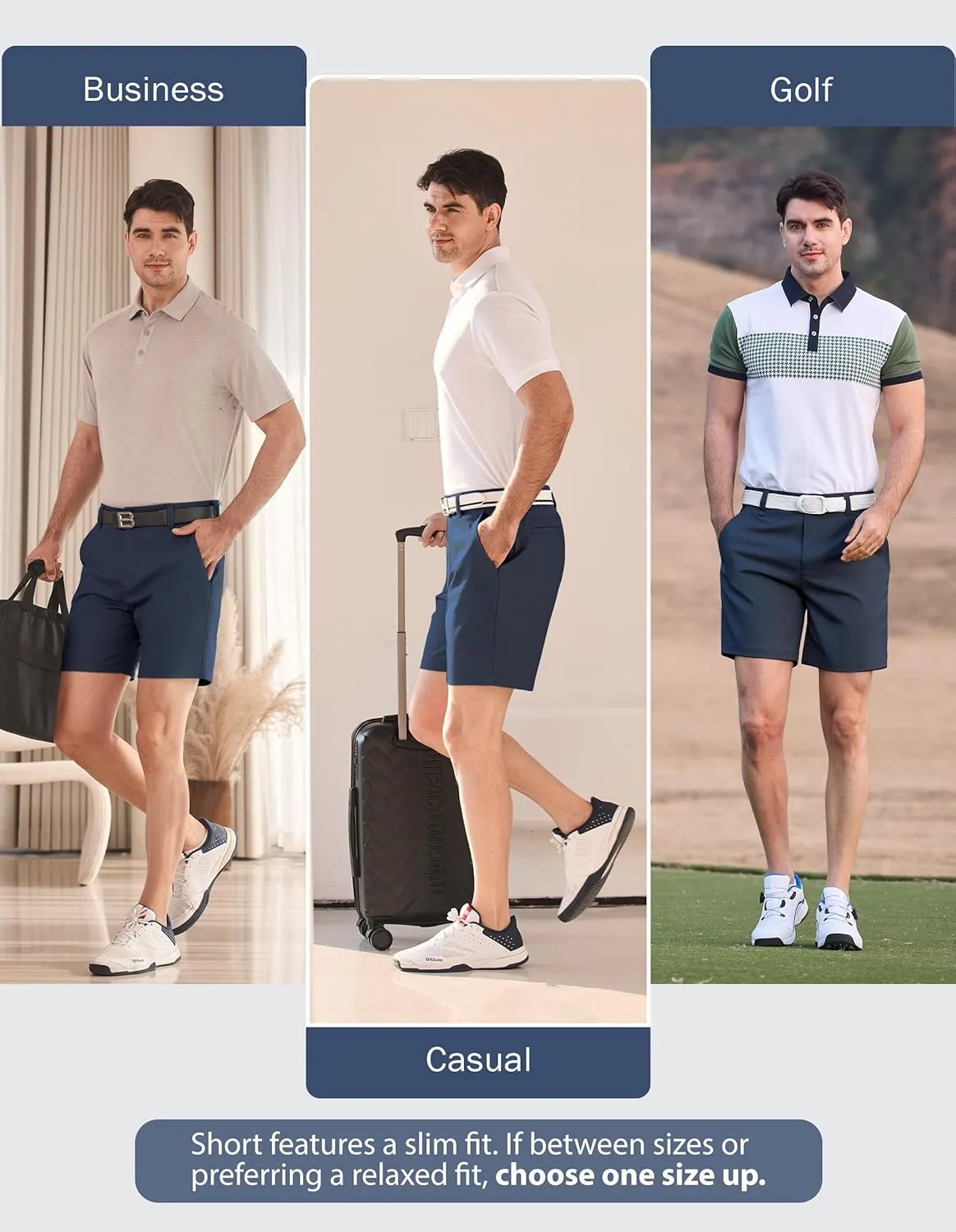 PULI Men's 7 Inch Golf Dress Shorts Lightweight Flat Front with Golf Tee Holder Belt Loops for Casual Hiking Business Travel