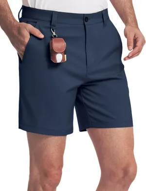 PULI Men's 7 Inch Golf Dress Shorts Lightweight Flat Front with Golf Tee Holder Belt Loops for Casual Hiking Business Travel