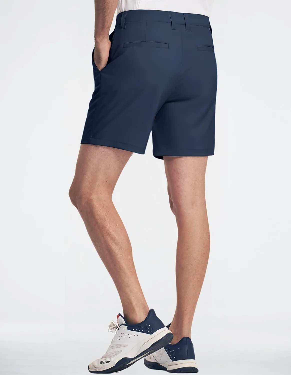 PULI Men's 7 Inch Golf Dress Shorts Lightweight Flat Front with Golf Tee Holder Belt Loops for Casual Hiking Business Travel