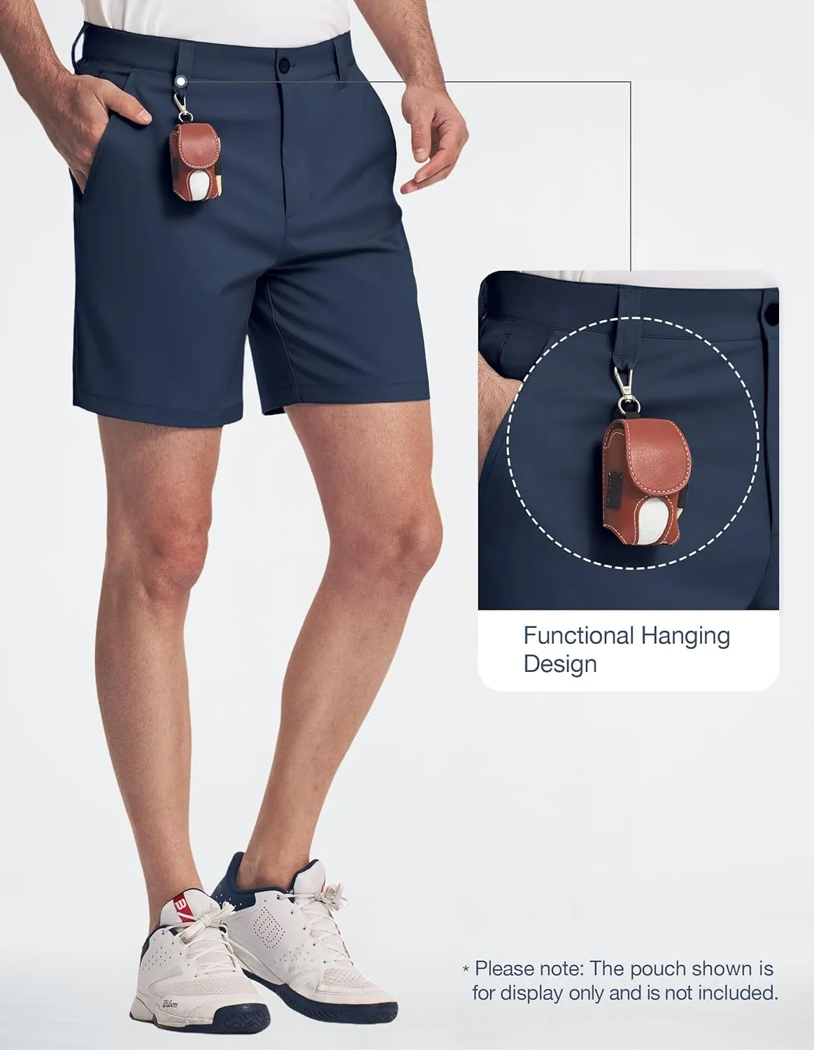 PULI Men's 7 Inch Golf Dress Shorts Lightweight Flat Front with Golf Tee Holder Belt Loops for Casual Hiking Business Travel