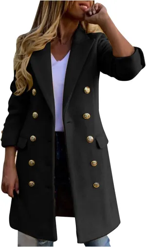 Purple Winter Coats for Women Oversized Wool Blend Pea Coat Women's Trench Mid-Length Coats Black Jacket Women Zip Up Cashmere Coats for Women