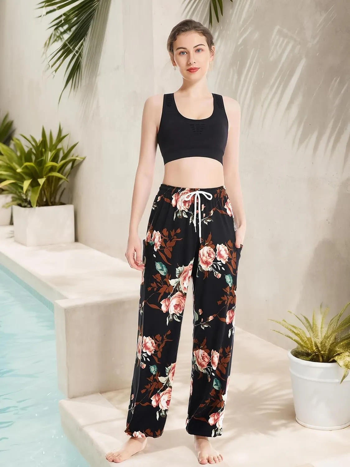 QIANXIZHAN Women's Harem Pants, Hippie Palazzo Pants Boho Joggers Yoga Clothes with Pockets