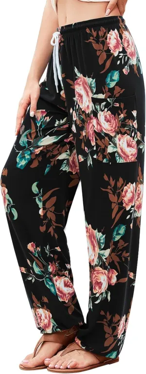 QIANXIZHAN Women's Harem Pants, Hippie Palazzo Pants Boho Joggers Yoga Clothes with Pockets