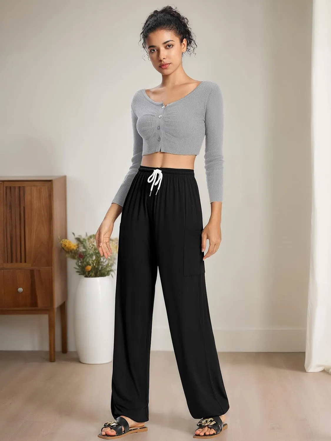 QIANXIZHAN Women's Harem Pants, Hippie Palazzo Pants Boho Joggers Yoga Clothes with Pockets
