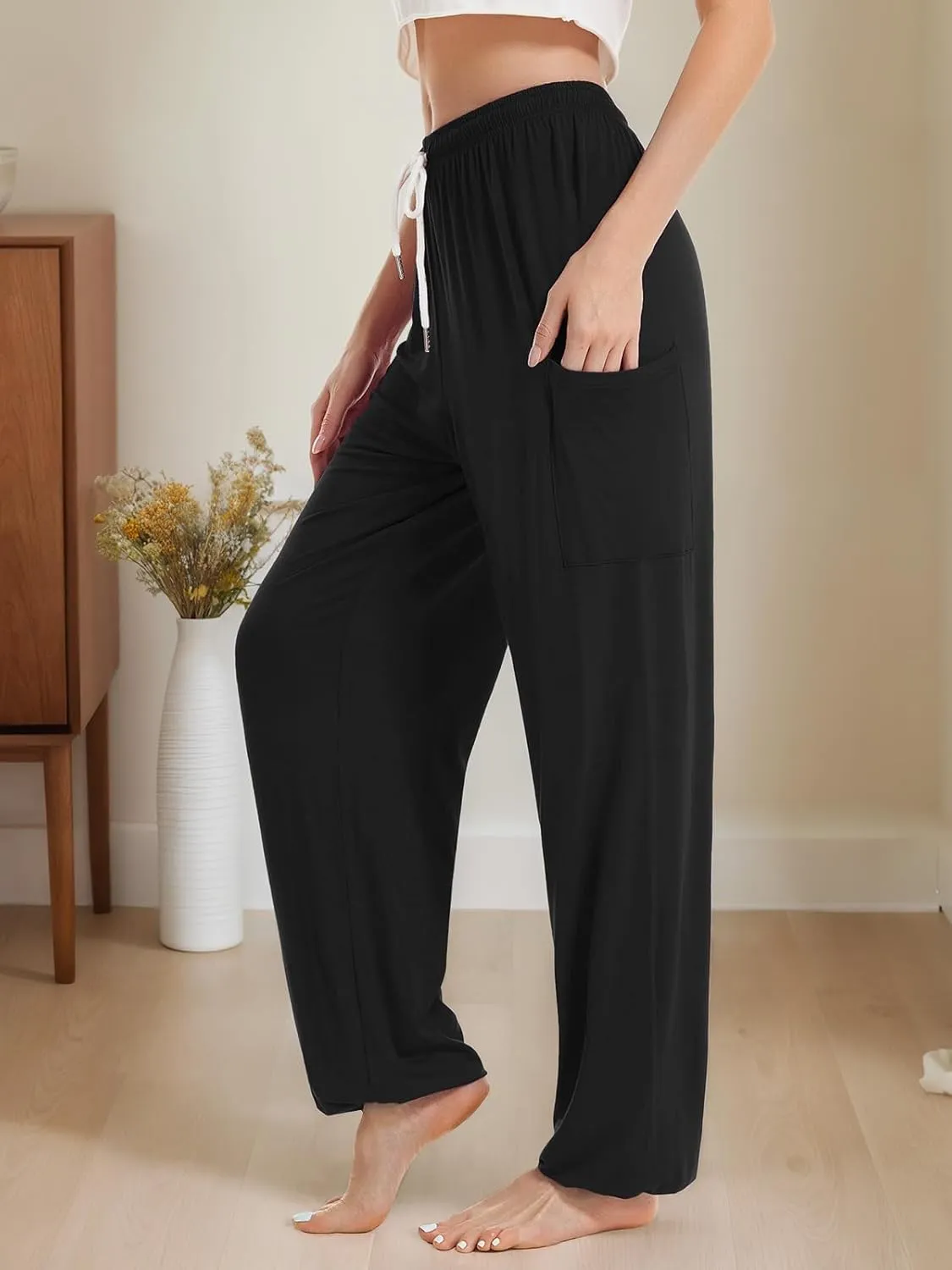 QIANXIZHAN Women's Harem Pants, Hippie Palazzo Pants Boho Joggers Yoga Clothes with Pockets