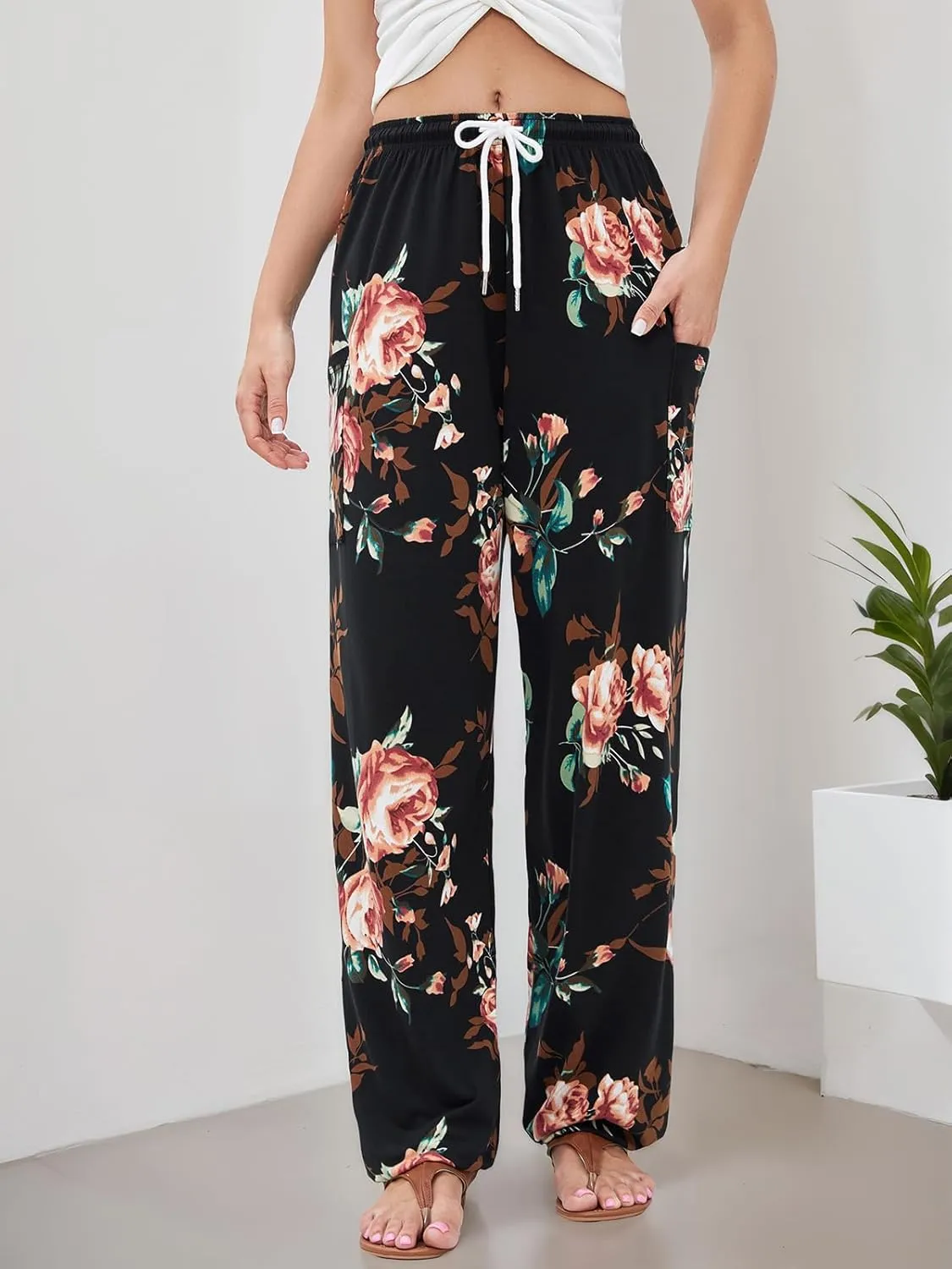 QIANXIZHAN Women's Harem Pants, Hippie Palazzo Pants Boho Joggers Yoga Clothes with Pockets