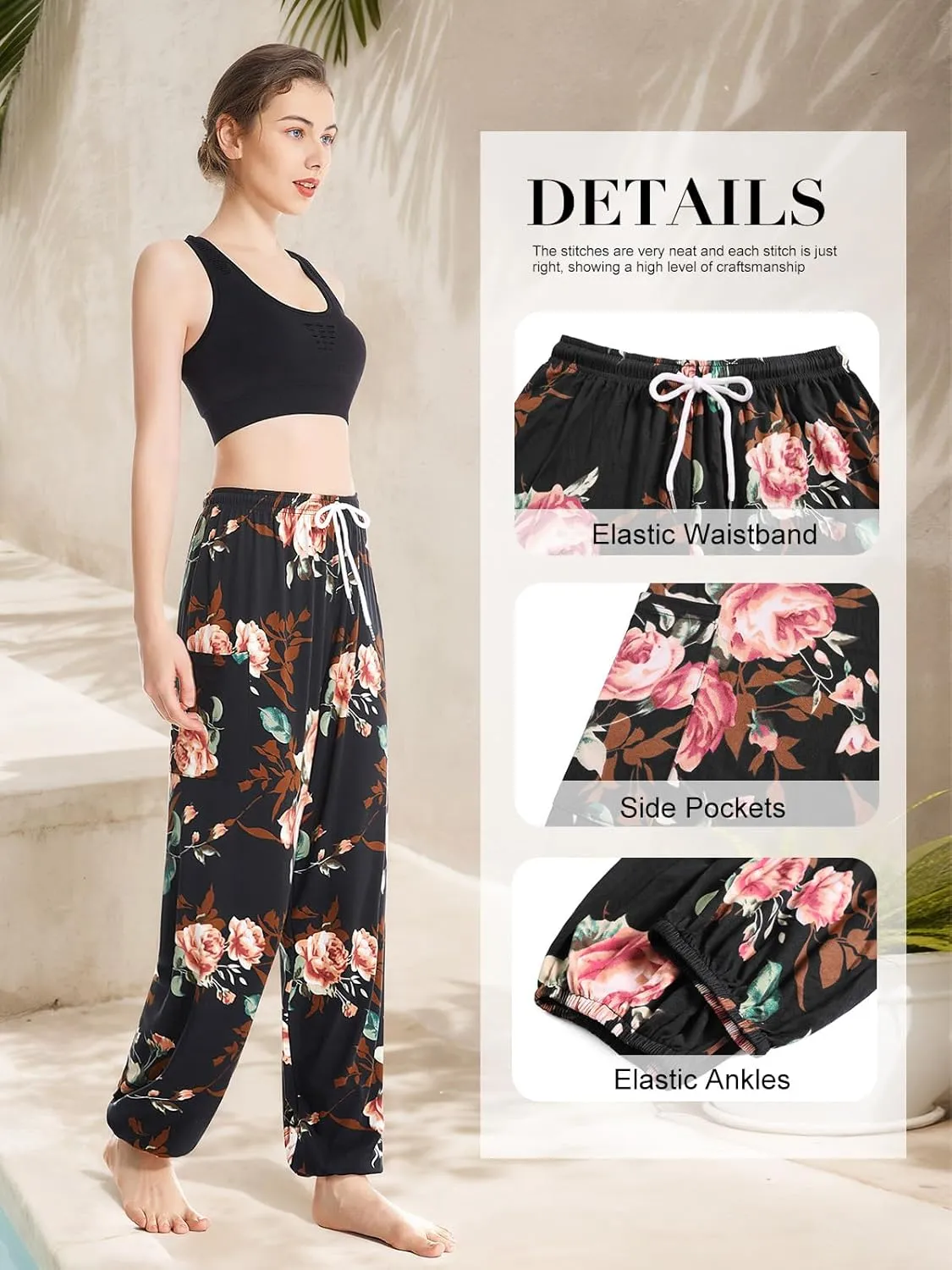 QIANXIZHAN Women's Harem Pants, Hippie Palazzo Pants Boho Joggers Yoga Clothes with Pockets