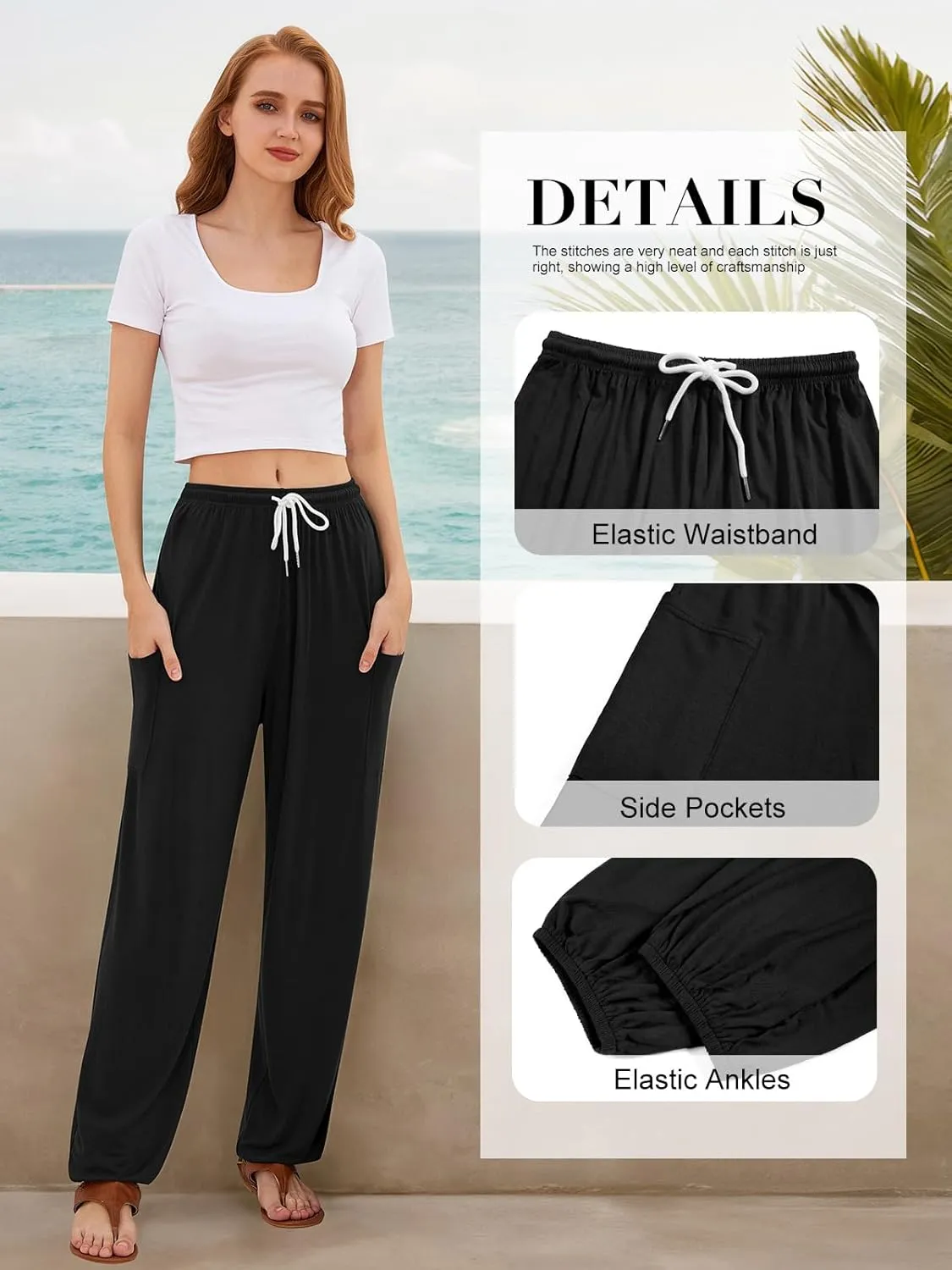 QIANXIZHAN Women's Harem Pants, Hippie Palazzo Pants Boho Joggers Yoga Clothes with Pockets
