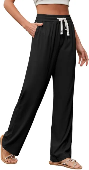 QIANXIZHAN Women's Work Pants, Wide Leg Lounge Pants Pajama Boho Casual Workout Sweatpants Joggers New