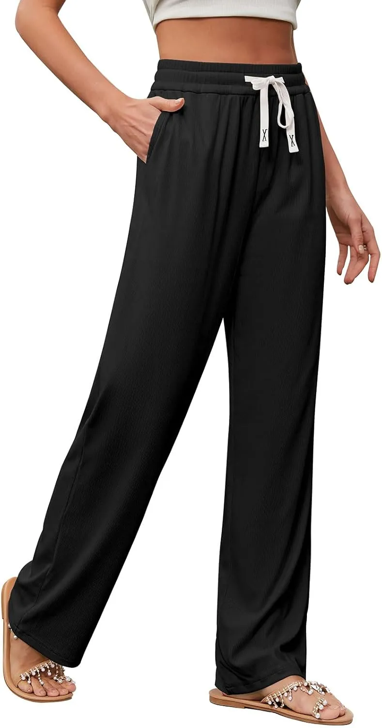 QIANXIZHAN Women's Work Pants, Wide Leg Lounge Pants Pajama Boho Casual Workout Sweatpants Joggers New