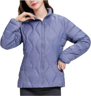 Quilted Lightweight Jacket for Women Plus Size Short Puffer Coats Stand Collar Zip Up Warm Down Jacket Fall Winter