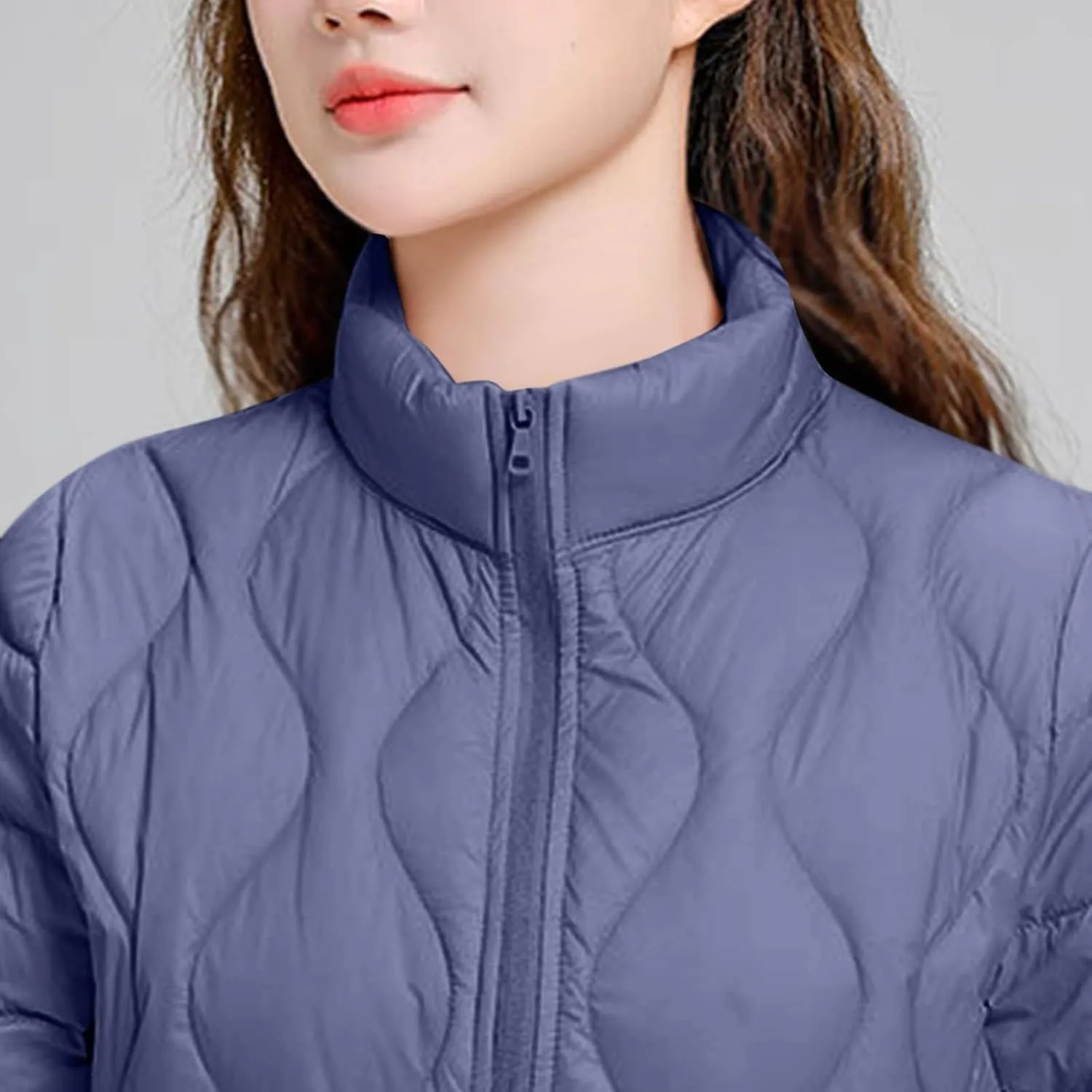 Quilted Lightweight Jacket for Women Plus Size Short Puffer Coats Stand Collar Zip Up Warm Down Jacket Fall Winter