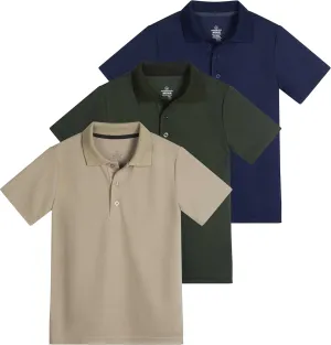 Real Essentials 3 Pack: Boy's Short Sleeve Polo Shirt - School Uniform Active Performance Golf (Ages 4-16)