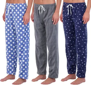 Real Essentials 3 Pack: Womens Fleece Ultra-Soft Comfy Pajama Lounge Pants Sleepwear (Available in Plus Size)