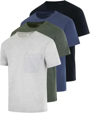Real Essentials 4 Pack: Men's Cotton Performance Short Sleeve Crew Neck Pocket T-Shirt Athletic Top (Available in Big & Tall)
