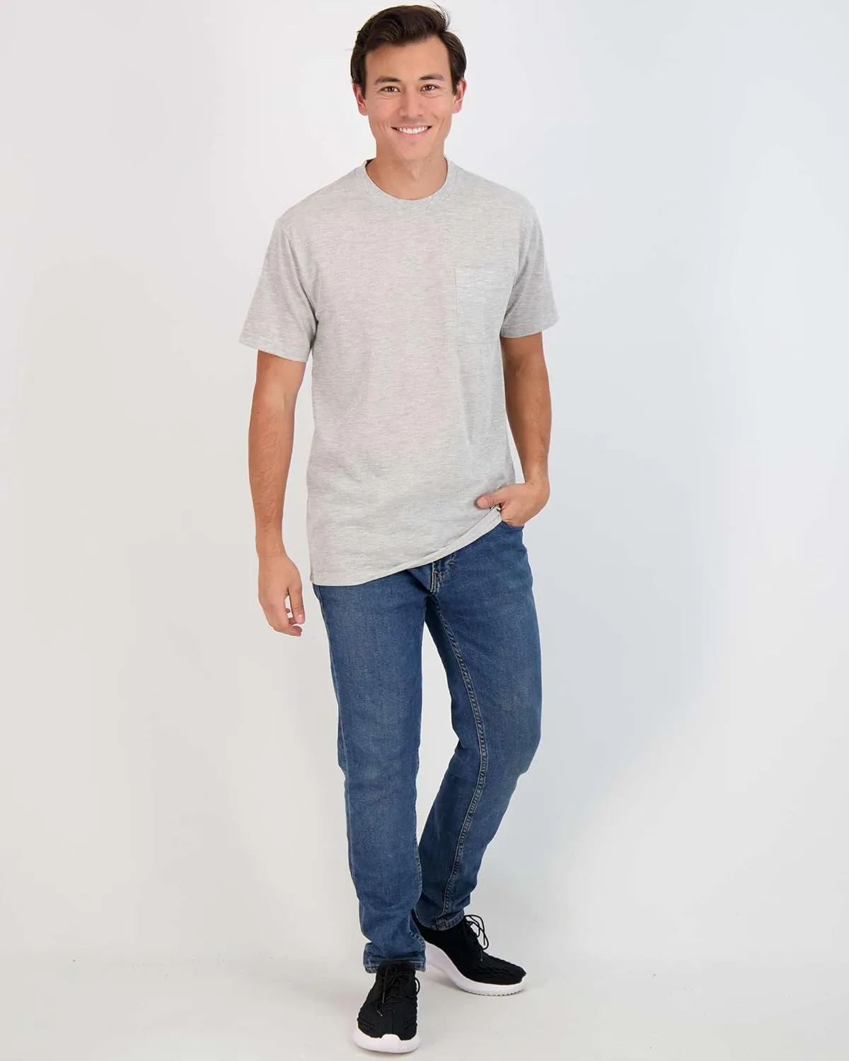 Real Essentials 4 Pack: Men's Cotton Performance Short Sleeve Crew Neck Pocket T-Shirt Athletic Top (Available in Big & Tall)