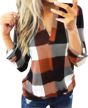 RMXEi Wearable Blanket Hoodie,Women Casual Cotton Long Sleeve Plaid Shirt Women's Slim Jacket Shirt Top