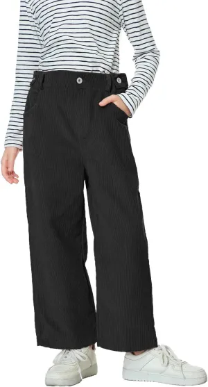 Rolanko Girls Wide Leg Corduroy Pants High Waist Trousers Vintage Kids Pants Streetwear Casual 4-12 Years