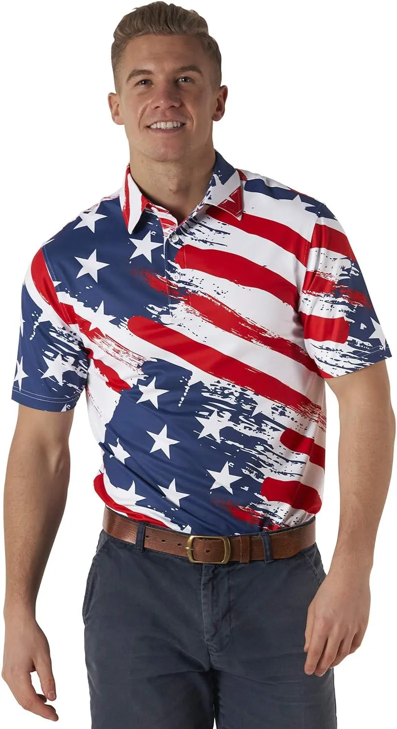 Royal & Awesome American Flag Golf Shirt, Patriotic Golf Shirt, USA Golf Shirts