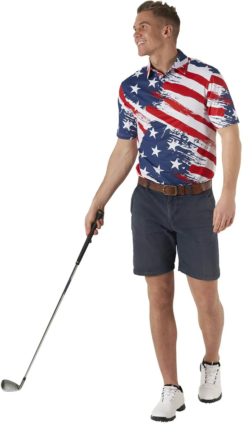 Royal & Awesome American Flag Golf Shirt, Patriotic Golf Shirt, USA Golf Shirts