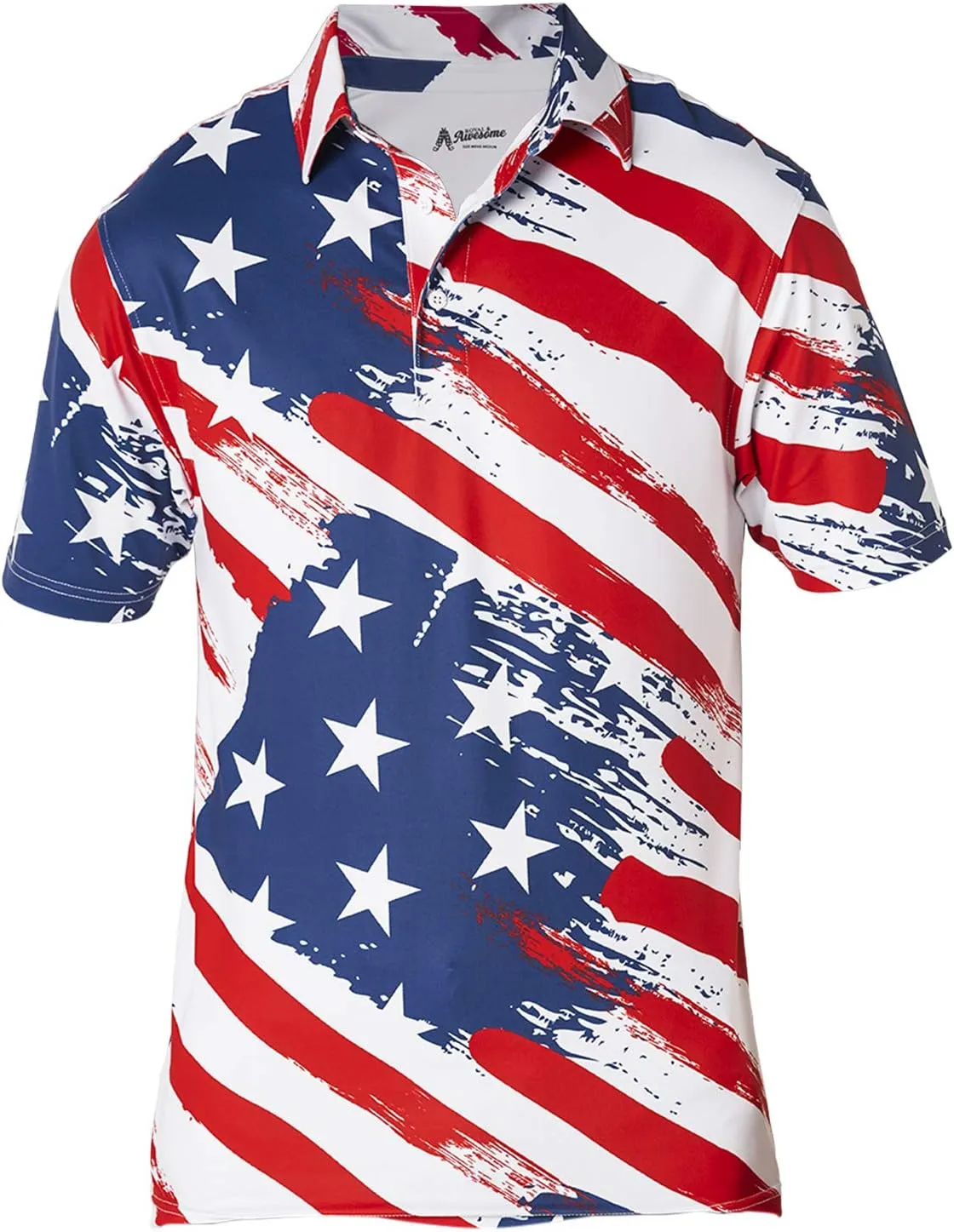 Royal & Awesome American Flag Golf Shirt, Patriotic Golf Shirt, USA Golf Shirts