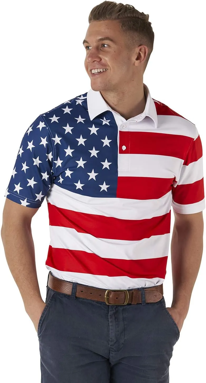 Royal & Awesome American Flag Golf Shirt, Patriotic Golf Shirt, USA Golf Shirts