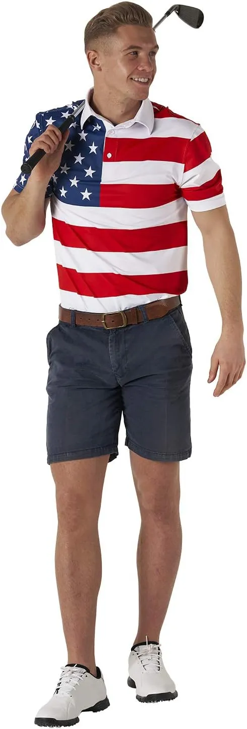 Royal & Awesome American Flag Golf Shirt, Patriotic Golf Shirt, USA Golf Shirts