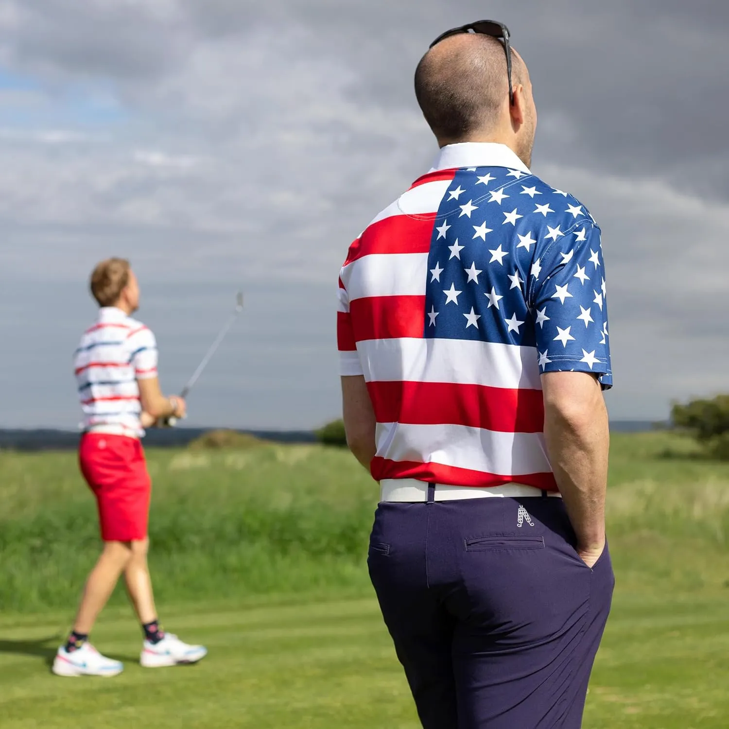 Royal & Awesome American Flag Golf Shirt, Patriotic Golf Shirt, USA Golf Shirts