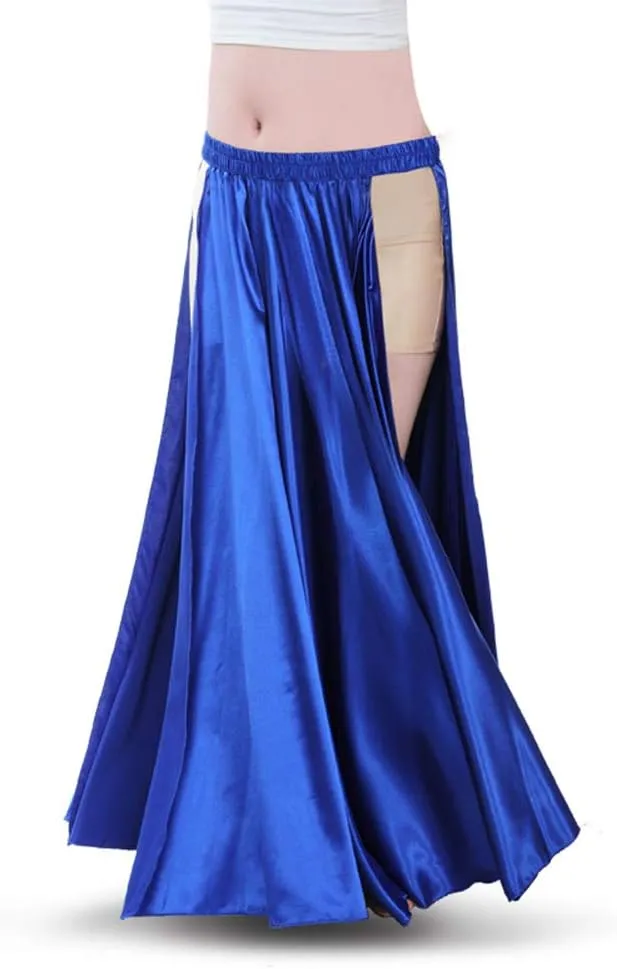 ROYAL SMEELA Belly Dance Skirt Tribal Two Side Slit Skirt Belly Dance Costume for Women Maxi Skirt Satin Dancing Skirts