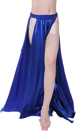 ROYAL SMEELA Belly Dance Skirt Tribal Two Side Slit Skirt Belly Dance Costume for Women Maxi Skirt Satin Dancing Skirts