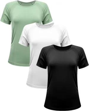 RUNNING GIRL Seamless Workout Shirts for WomenShort Sleeve T-Shirt Stretch Tees Quick Dry Gym Athletic Tops(2853_3packBWG_L) Multicoloured