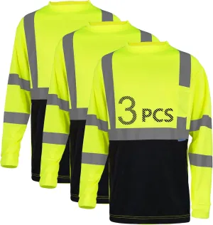 Safety Shirt Long Sleeve High Visibility Reflective Breathable T Shirt for Work Warehouse Construction Class 3