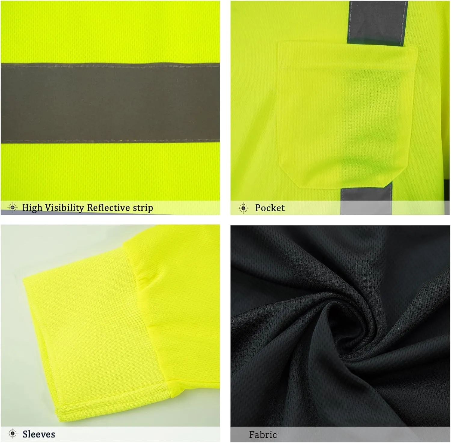 Safety Shirt Long Sleeve High Visibility Reflective Breathable T Shirt for Work Warehouse Construction Class 3