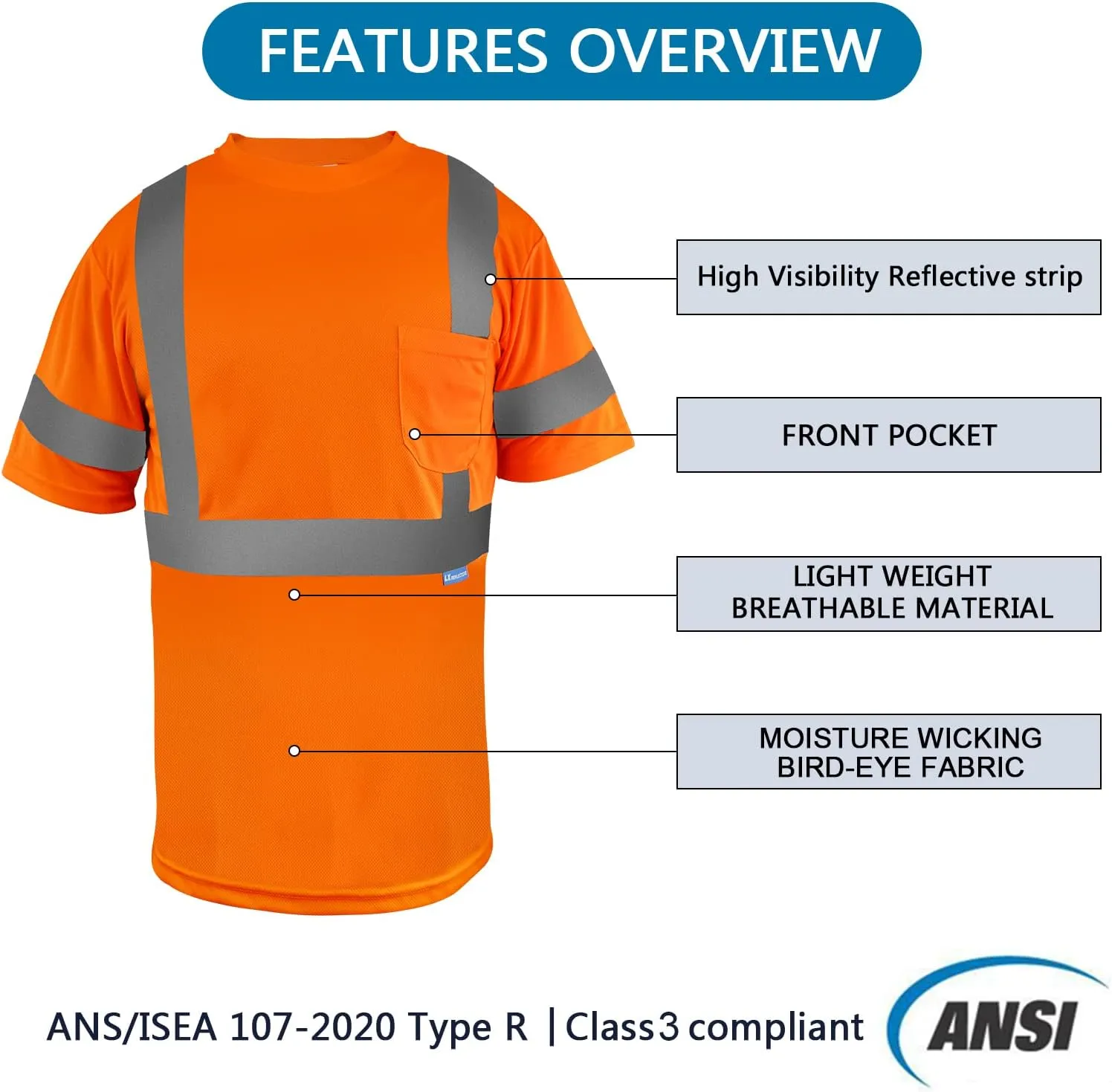 Safety Shirt short Sleeve High Visibility Reflective Breathable T Shirt for Work Warehouse Construction Class 3