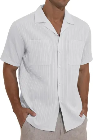 Sailwind Men's Short Sleeve Cuban Guayabera Shirt Relaxed Fit Shirt Casual Summer Beach Button Down Shirts