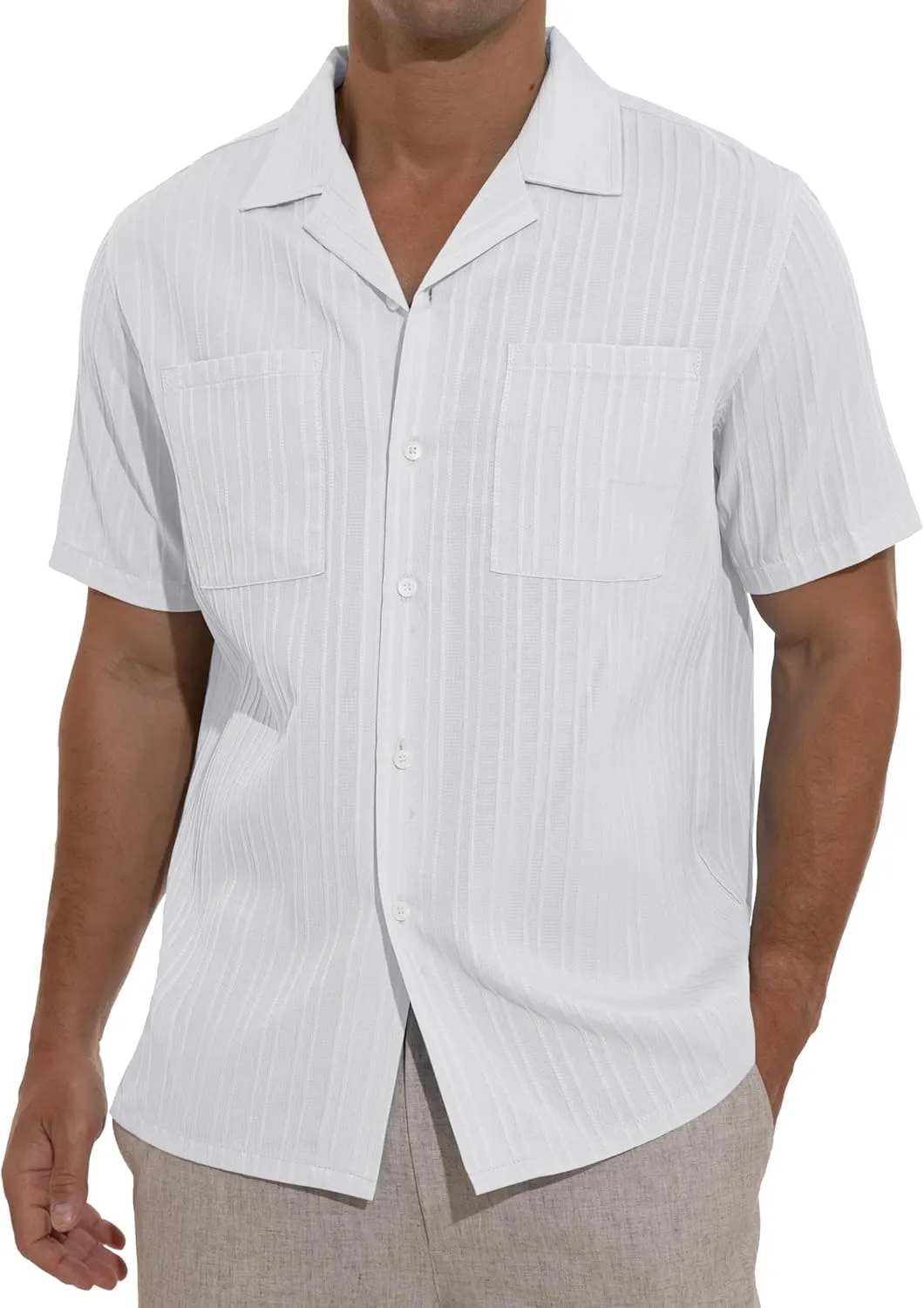 Sailwind Men's Short Sleeve Cuban Guayabera Shirt Relaxed Fit Shirt Casual Summer Beach Button Down Shirts