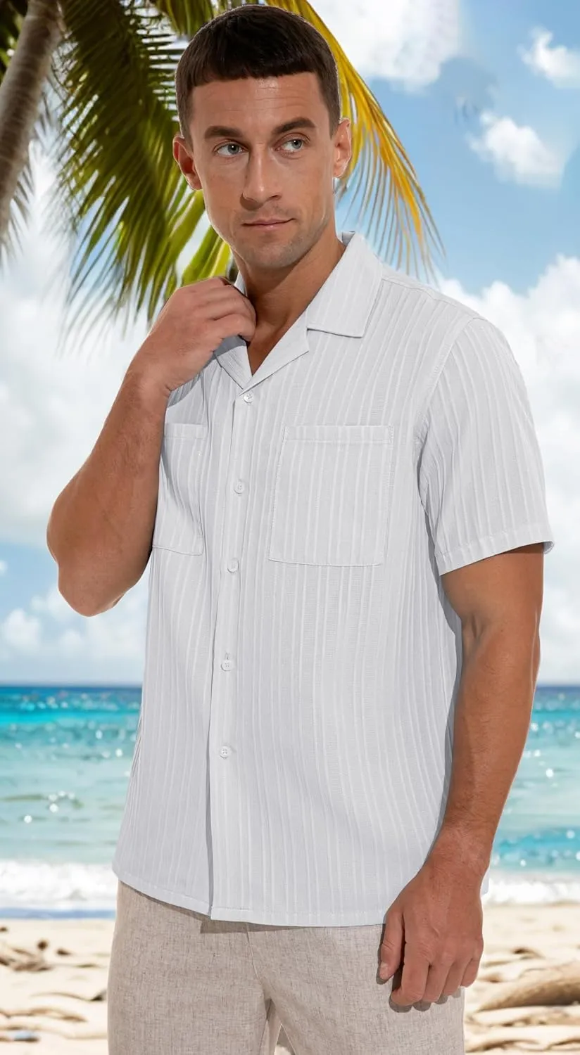Sailwind Men's Short Sleeve Cuban Guayabera Shirt Relaxed Fit Shirt Casual Summer Beach Button Down Shirts