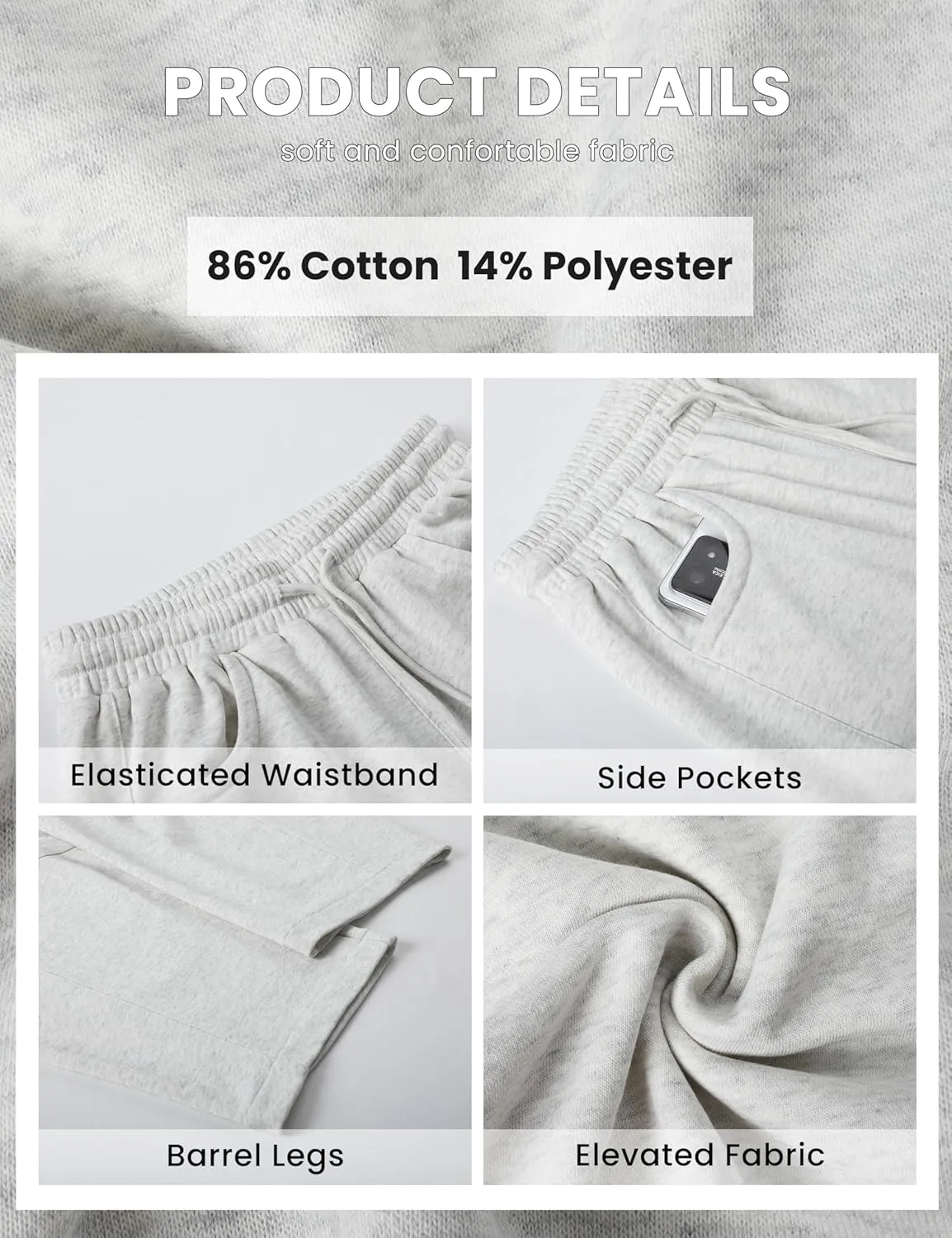 SeekMe Women's Barrel Leg Sweatpant Drawstring Elastic Waisted Wide Leg Pants Casual Cotton Palazzo Trousers with Pockets