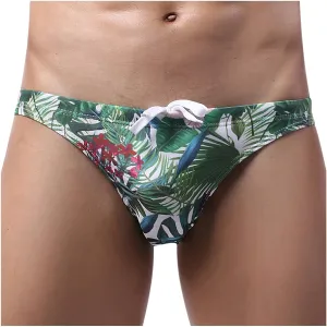 Sexy Swim Briefs for Men Printed Swimsuit Beach Swimwear Bikini Sport Swimming Underwear with Drawstring