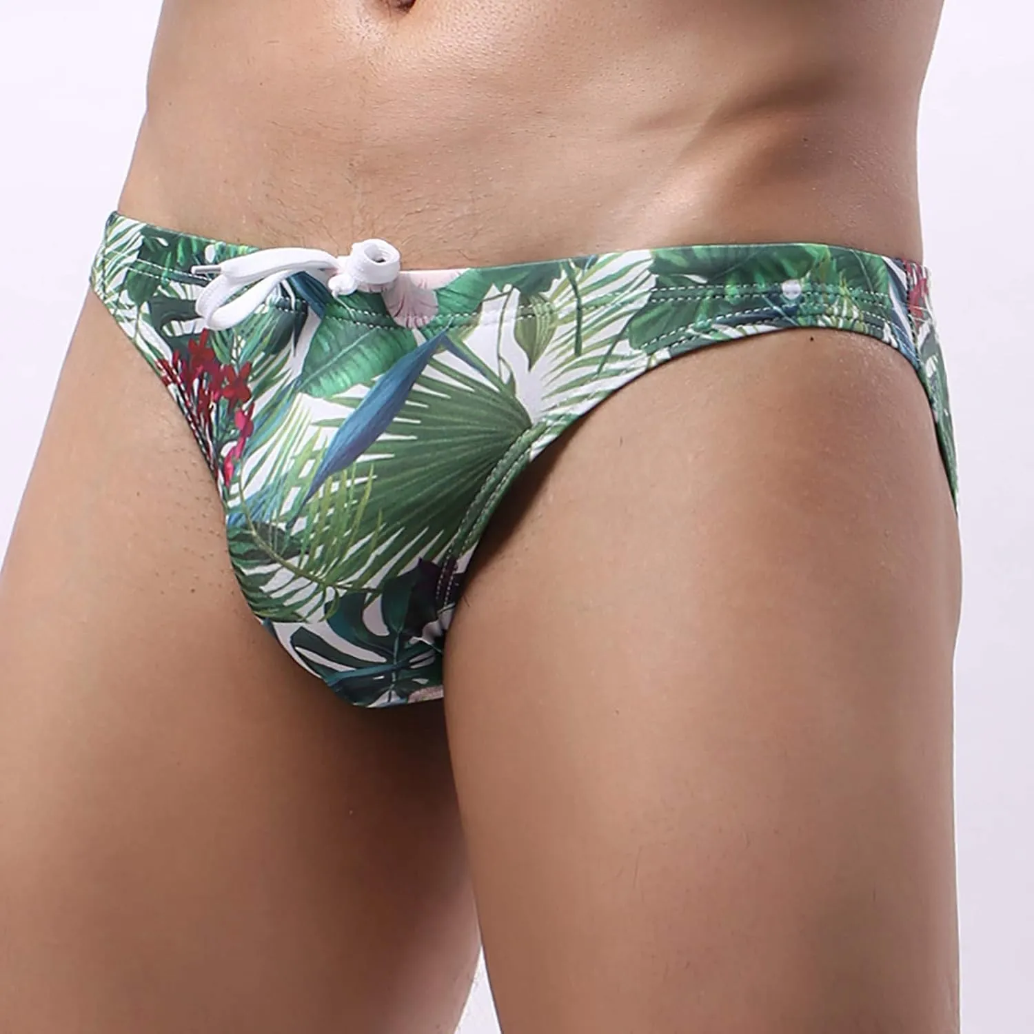 Sexy Swim Briefs for Men Printed Swimsuit Beach Swimwear Bikini Sport Swimming Underwear with Drawstring