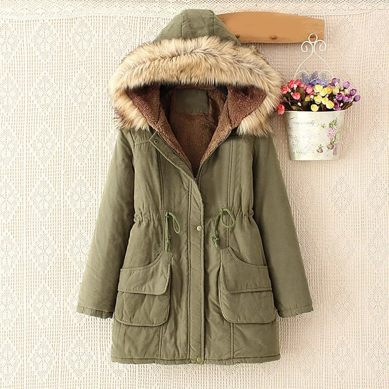 SGASY Women's Winter Coats Fleece Lined Zip Up Jacket Long Winter Warm Fuzzy Coat Windproof Hoodie Outwear with Pockets