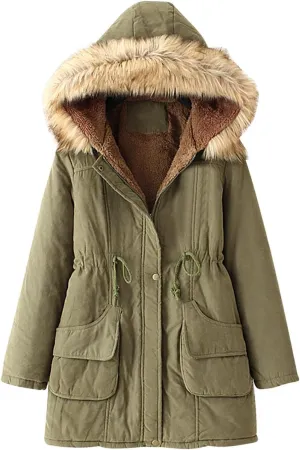 SGASY Women's Winter Coats Fleece Lined Zip Up Jacket Long Winter Warm Fuzzy Coat Windproof Hoodie Outwear with Pockets